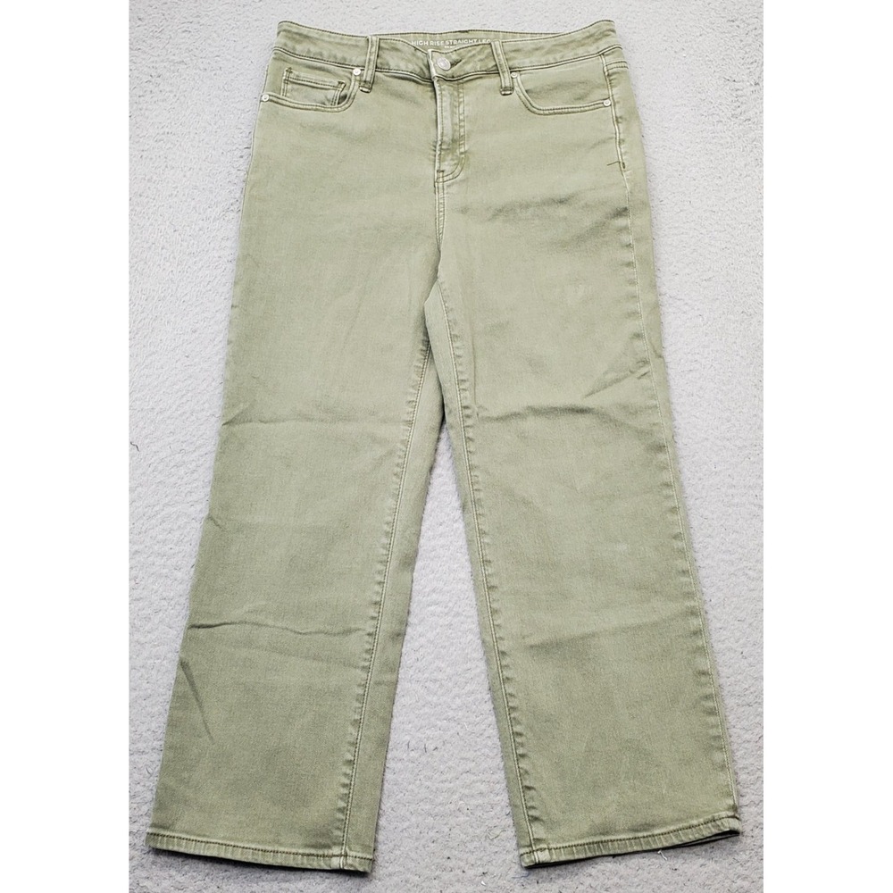 Chico's‎ Cropped Jeans Womens 4 Green Denim Medium Wash High Rise Straight Leg